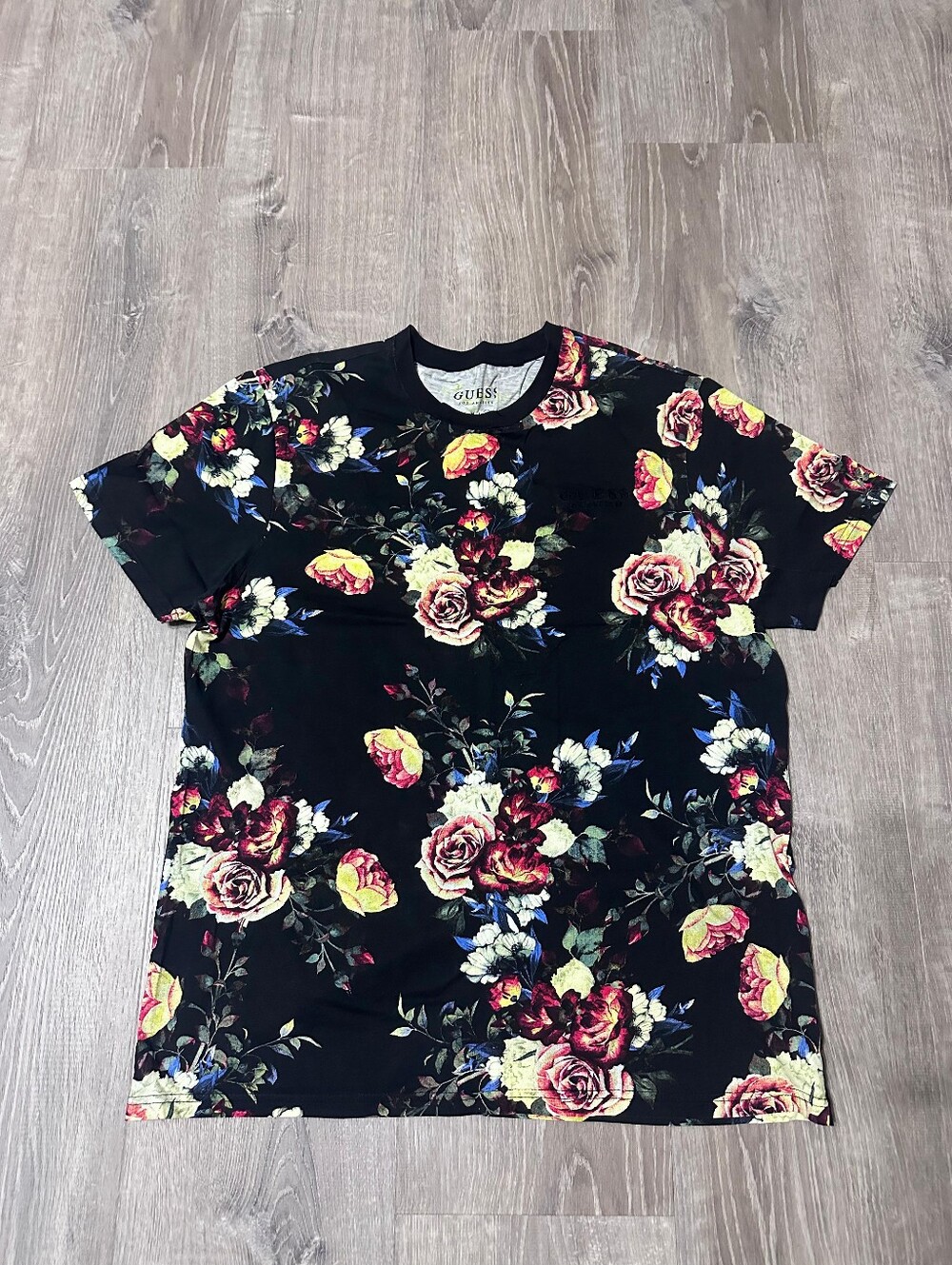 Guess Black Floral Rose Print Tee